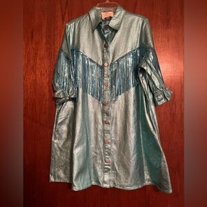 Western vibe metallic aqua dress S M L